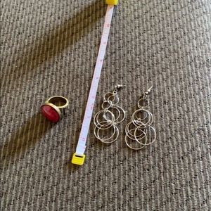 Lia sophia ring Sz 8 silver dangly earrings